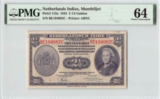 Netherlands Indies 1943 P - 112a Pmg Choice Unc 64 2 1/2 Gulden