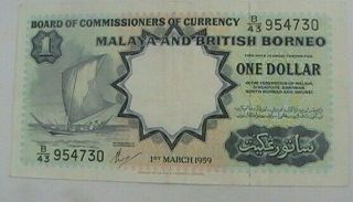 Currency 1st March 1959 Malaya And British Borneo One 1 Dollar Note B/43 954730