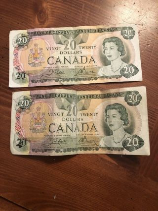 1979 - Canada $20 Bills - 2 Canadian Twenty Dollar Notes