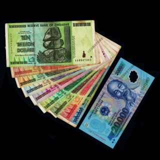 1 Million To 10 Trillion Zimbabwe Dollars 2008 Set,  20,  000 Vietnam Dong Banknote