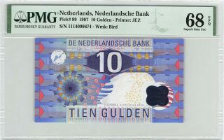 Netherlands 10 Gulden 1997 Ijsvogel Pick 99 Pmg Gem Uncirculated 68 Epq