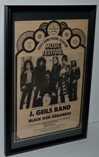 J.  Geils Band 1973 Black Oak Arkansas Music Festival Framed Concert Poster / Ad