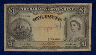 1953 Bahamas One Pound Currency Banknote
