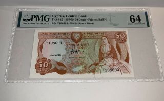 Pmg Cyrus,  Central Bank 50 Cents Banknote 1987 - 89 Choice Unc