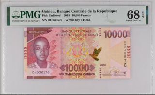 Guinea 10000 10,  000 Francs 2018 P Gem Unc Pmg 68 Epq