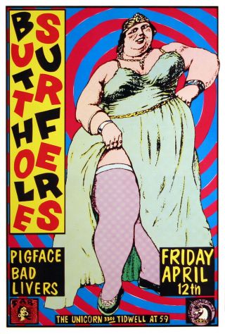 Butthole Surfers & Pigface 1991 Houston,  Tx Concert Frank Kozik Poster