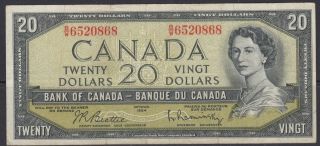 1954 Bank Of Canada Twenty Dollar B/w 6520868 Modified Portrait Bc - 41b Note