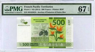 French Pacific Territories 500 Francs 2014 P 5 Gem Unc Pmg 67 Epq