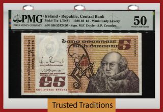 Tt Pk 71e 1988 - 93 Ireland Republic Central Bank 5 Pounds J.  Eriugena Pmg 50 Au