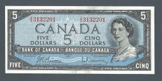 Canada 5 Dollars 1954 Modified Portrait Bc - 39b Beattie Rasminsky Orig Unc,  Qeii