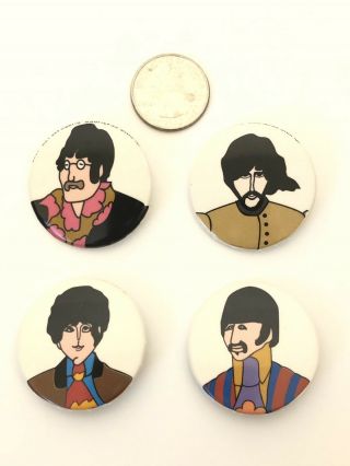 Vintage The Beatles Yellow Submarine Set Of 4 Pc.  Pin Back Button Vintage 1 1/4 "