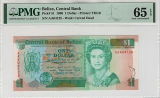 1990 $1 One Dollar Central Bank Of Belize Pick 51 Tdlr Pmg Gem Unc 65 Epq (128)