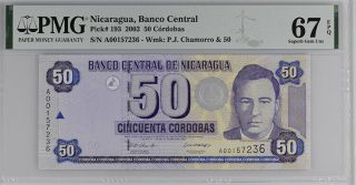 Nicaragua 50 Cordobas 2002 P 193 Gem Unc Pmg 67 Epq Label