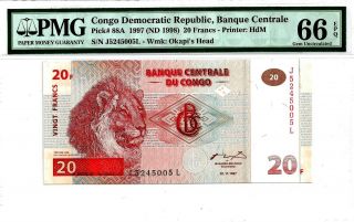 1997 Congo Democratic Republic 20 Francs - Pmg 66 Epq Unc
