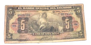El Banco Central Del Ecuador 5 Quito Setiembre 27 De 1946