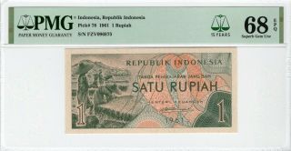 Indonesia Banknote 1 Rupiah 1961 Pmg 68 Epq