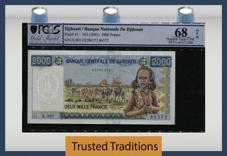 Tt Pk 43 2005 Djibouti Banque Centrale 2000 Francs Pcgs 68 Ppq Tied As Best