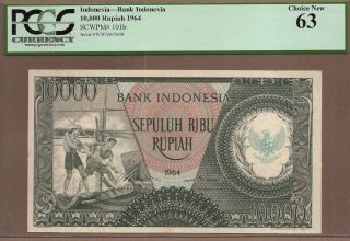 Indonesia: 10000 Rupiah Banknote,  (unc Pcgs63),  P - 101b,  1964,