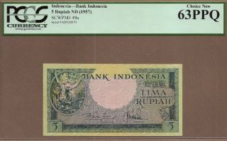 Indonesia: 5 Rupiah Banknote,  (unc Pcgs63),  P - 49a,  1957,