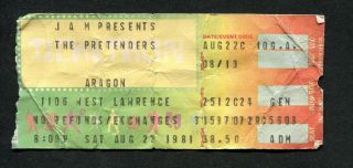 1981 Pretenders Concert Ticket Stub Chicago Aragon Middle Of The Road