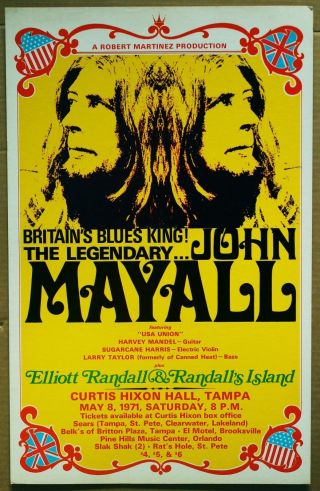 John Mayall With Usa Union Concert Window Card At Curtis Hixon Hall,  Tampa Fla