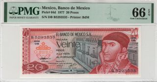 1977 20 Pesos Banco De Mexico Pick 64d Pmg Gem Unc 66 Epq (535)
