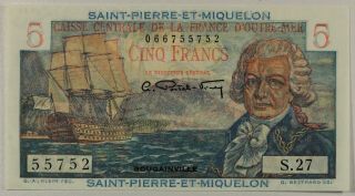 Saint Pierre And Miquelon,  5 Francs,  Nd (1950).  P - 22.  Unc