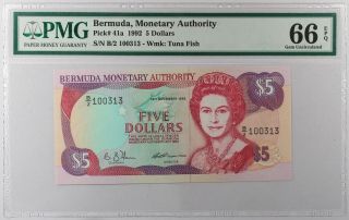 Bermuda P41a.  5 Dollars.  10/06/1992,  Qe Ii,  Pmg Gem Unc 66epq