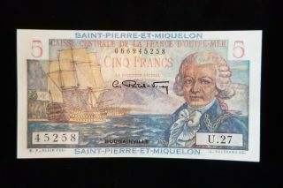 Saint Pierre And Miquelon,  5 Francs,  Nd (1950).  P - 22.  Uncirculated