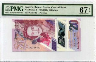 East Caribbean 20 Dollars Nd 2019 P Polymer Gem Unc Pmg 67 Epq Nr