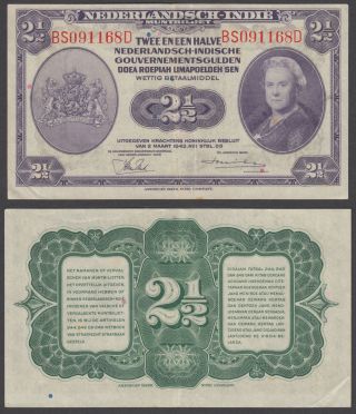 Netherlands Indies 2 1/2 Gulden 1943 (vf - Xf) Banknote Km 112