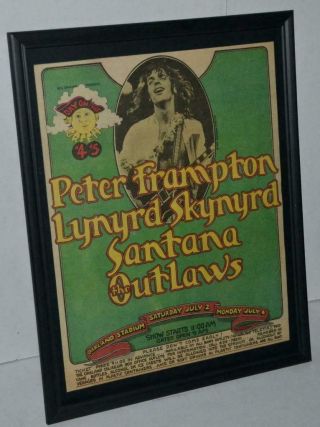 Lynyrd Skynyrd 1977 Peter Frampton Santana Outlaws Framed Concert Poster / Ad