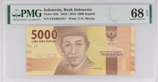 Indonesia 5000 5,  000 Rupiah 2016/18 P 156 C Gem Unc Pmg 68 Epq Top Pop
