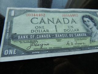 1954 Bank Of Canada $1 One Dollar A/a 0344462 Bc - 29a Devil 