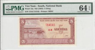 1955 Viet Nam 5 Dong P - 13a Pmg 64 Epq Choice Unc