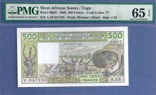 Pmg - 65 Epq Gem Unc West African States 500 Francs - Togo 1990 P - 806tl