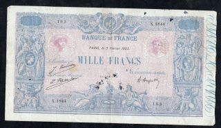 1000 Francs Bleu Et Rose 1925 Vg/fine