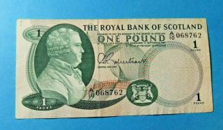 1967 The Royal Bank Of Scotland 1 Pound Bank Note - Vf25