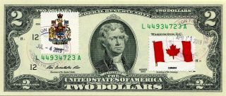 $2 Dollars 2013 Stamp Cancel Flag & Coats Of Arms Canada Lucky Money Value $125