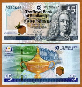 Scotland Royal Bank,  5 Pounds,  2014,  P - 369,  Hybrid Polymer Unc Ryder Cup