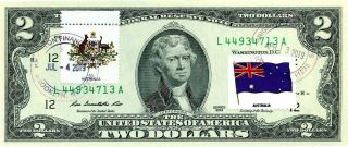 $2 Dollars 2013 Stamp Cancel Flag & Coats Of Arms Australia Lucky Money $125