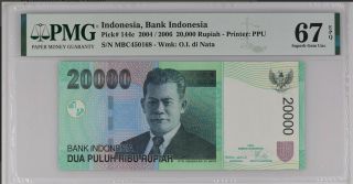 Indonesia 20000 20,  000 Rupiah 2004 / 2006 P 144 C Gem Unc Pmg 67 Epq