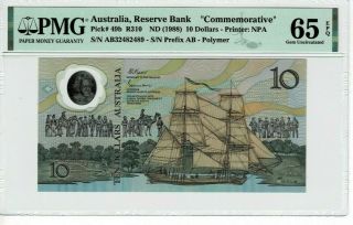 Australia Reserve Bank P 49b 1988 (nd) 10 Dollars Commemorative Pmg 65 Epq