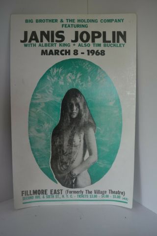 Vintage Janis Joplin Village Theatre Fillmore East 1968 Concert Poster
