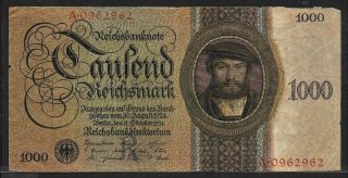 Germany 1000 Reichsmark 11 - 10 - 1924 P179 Vf Portrait Patrician Wedigh