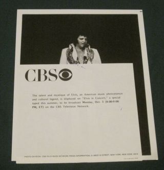 Elvis Presley 9 X 7 B/w Cbs Press Photo Elvis In Concert 1970 