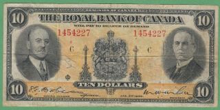 1935 The Royal Bank Of Canada $10 Dollars Note - Vg/fine (tear)