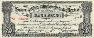 México / Government 5 Pesos 28.  5.  1913 Series B Circulated Banknote Gmex