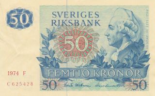 50 Kronor Very Fine Banknote From Sweden 1974 Pick - 53
