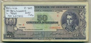 Bolivia Bundle 40 Notes 50 Bolivianos Law 1945 P 141 Avf/vf,